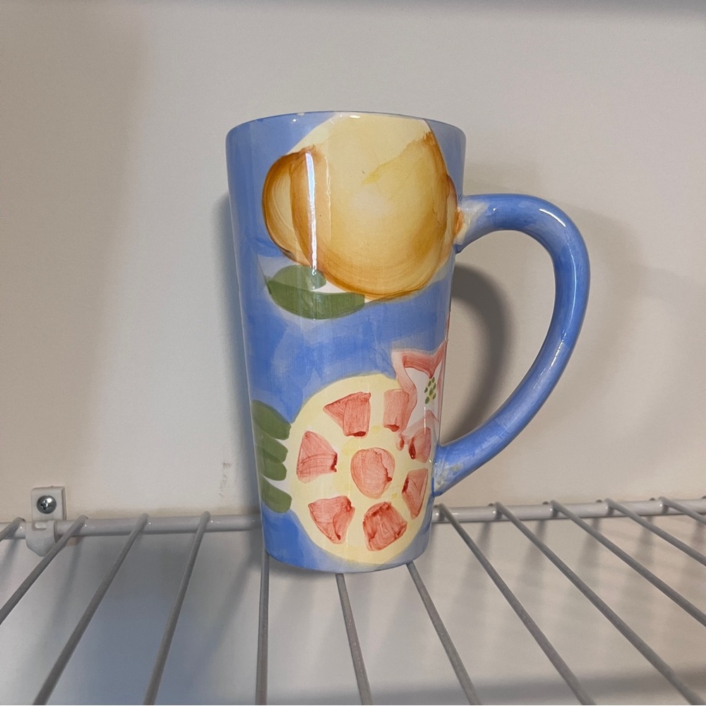 Vintage Bloom-Rite Latte Mug Floral Tall Coffee Cup Blue Multi